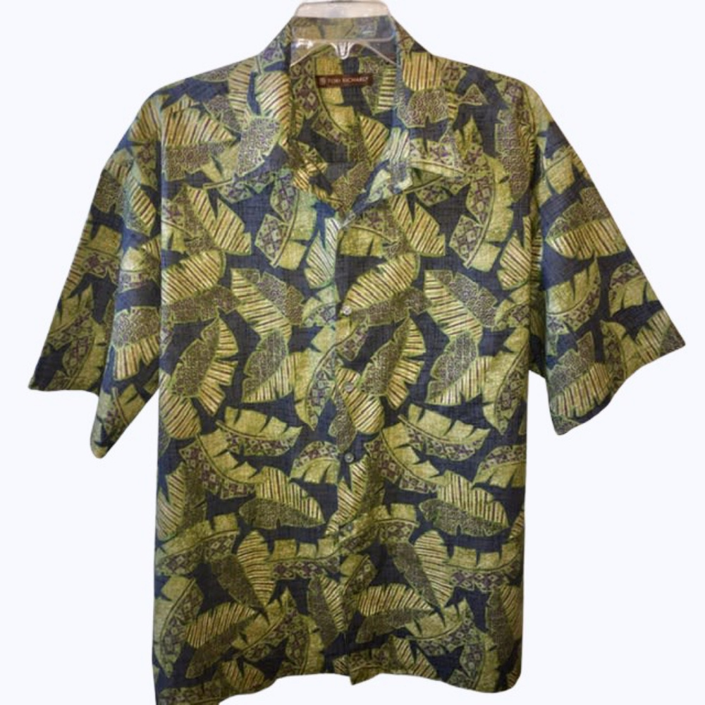 Tori Richard Blue Green Hawaiian Shirt XL